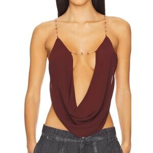 Jaded London Asteria Backless Cowl Neck Top Brown Burgundy